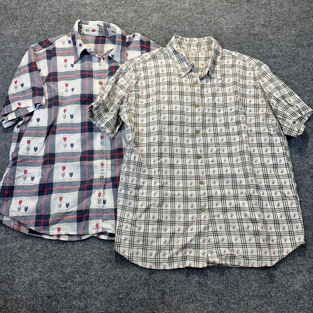 Unbranded Plaid Button Down Shirts Women L Multi Heart Berry Cottagecore Bundle